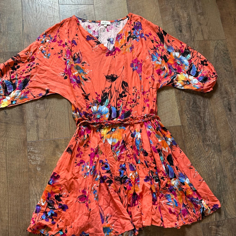 Women's VELZERA Orange Multicolor Floral Mini Dress 3X